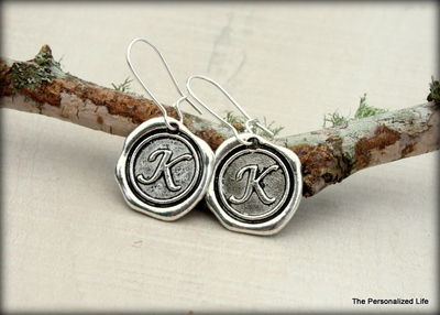 Initial Earings - Wax Stamped Charm