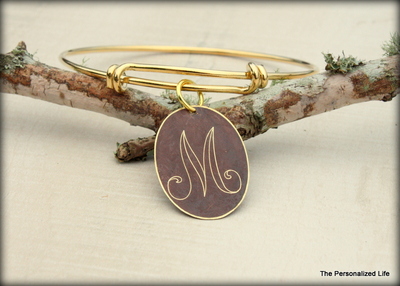 Initial Bracelet - Gold and Brown Oval Disc