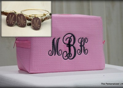 Monogrammed Cosmetic Bag and Jewelry Set