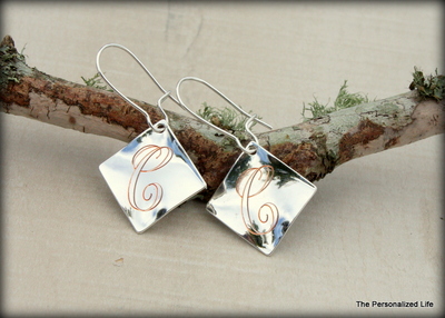 Initial Earrings- Silver Diamond Shaped Charm