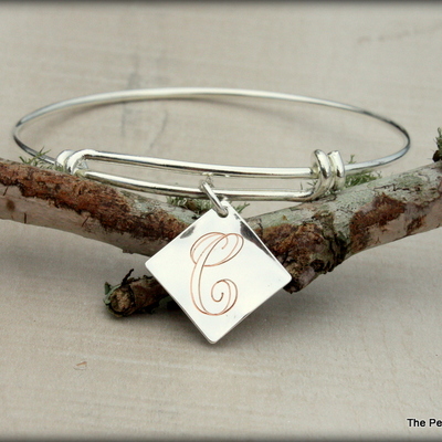 Initial bracelet - silver diamond charm 