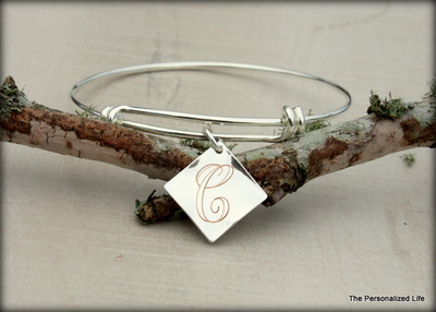 Initial Bracelet - Silver Diamond Charm 