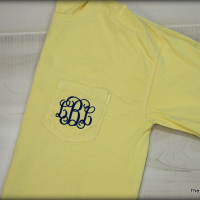 Comfort colors monogrammed pocket t-shirt