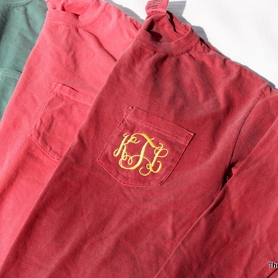 Comfort colors long sleeve monogrammed pocket t-shirt