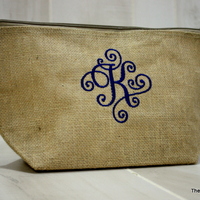 Monogrammed Burlap Cosmetic Bag - Thumbnail 1