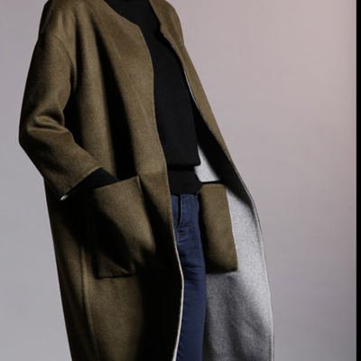 Newbefore dark green and grey reversible woolen winter coat t8801e3508