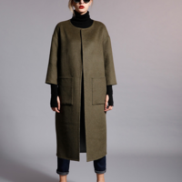 NEWBEFORE DARK GREEN AND GREY REVERSIBLE WOOLEN WINTER COAT T8801E3508 - Thumbnail 2