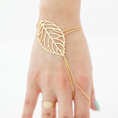 Sweet Leaf Bracelet With Ring For Women