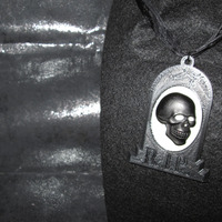 Black Tombstone Necklace with Black and White Skull Cameo - Thumbnail 3