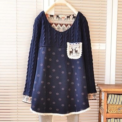 XL-4XL Navy Mori Girl Fleece Sweater SP153635