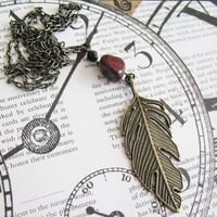 LONG Necklace Large Feather Charm Necklace Boho Chic Jewelry For Women - Thumbnail 1