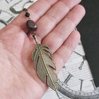LONG Necklace Large Feather Charm Necklace Boho Chic Jewelry For Women - Thumbnail 2