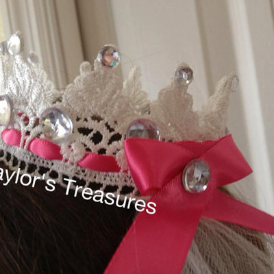 Taylors treasures - custom lace princess crown w/ rhinestones & tulle back - perfect for a photo prop