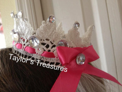 Taylors Treasures - Custom Lace Princess Crown W/ Rhinestones & Tulle Back - Perfect For A Photo Prop