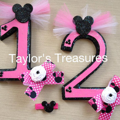 Taylors treasures - minnie mouse 1st 2nd 3rd 4th birthday photo prop - cake topper - any pattern - any number - perfect for photo