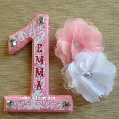 Taylors treasures - personalized 1st birthday photo prop - cake topper - can be done in any pattern - perfect for photo