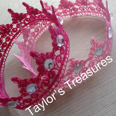 Taylors treasures - pink - hot pink lace princess crown w/ rhinestones - we can make this crown in any color - perfect for a photo prop