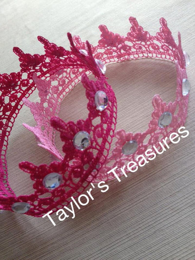Taylors Treasures - Pink - Hot Pink Lace Princess Crown W/ Rhinestones - We Can Make This Crown In Any Color - Perfect For A Photo Prop