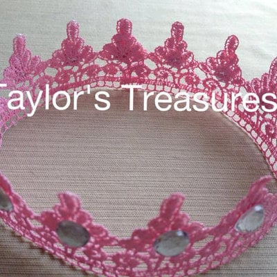 Taylors treasures - pink lace princess crown w/ rhinestones - we can make this crown in any color - perfect for a photo prop