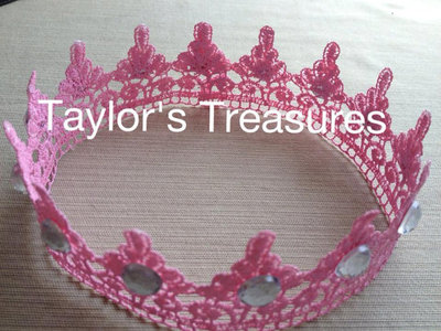 Taylors Treasures - Pink Lace Princess Crown W/ Rhinestones - We Can Make This Crown In Any Color - Perfect For A Photo Prop