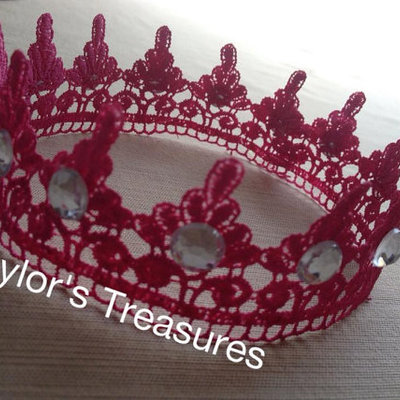 Taylors treasures - hot pink lace princess crown w/ rhinestones - we can make this crown in any color - perfect for a photo prop