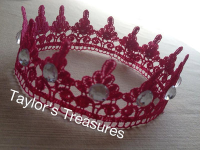 Taylors Treasures - Hot Pink Lace Princess Crown W/ Rhinestones - We Can Make This Crown In Any Color - Perfect For A Photo Prop