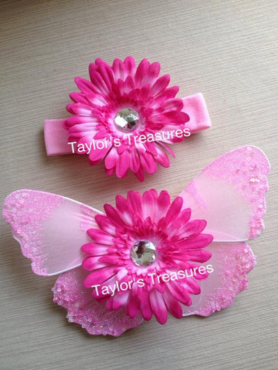 Taylors Treasures - Pink Glitter and Sequins Baby Butterfly Wings Set - Great For Photo Prop - 1st Birthday - Newborn Photo - Smash Cake