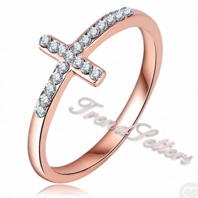 Fashion Jewelry Ring 18K Rose Gold Plate Pave Austrian Crystals Cross Finger Ring For Lady