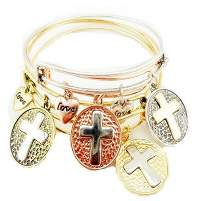 One piece retro heart cross pattern bracelet for women