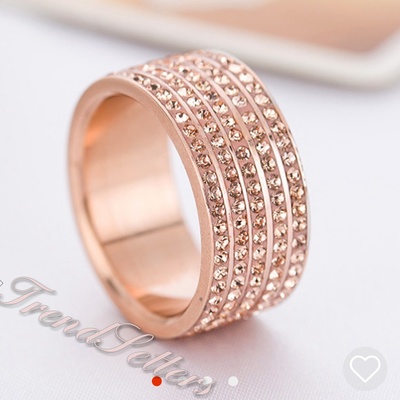 Rose gold plated stainless steel jewelry crystal wedding rings for women