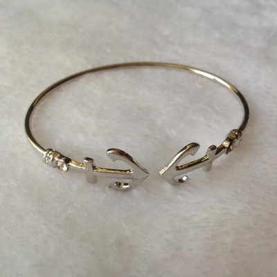 Silver Crystal Anchor Cuff Bracelet