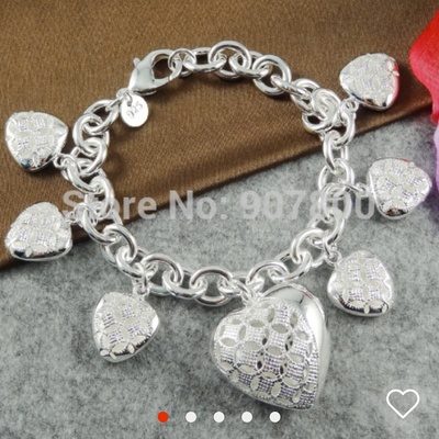 High quality 925 sterling silver heart pendant charm bracelet fashion for woman