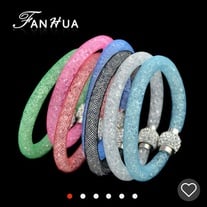 Multi-Color Net And Rhinestone Tennis Stardust Chain Bracelet Bangle 