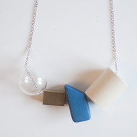 Blue Wood Glass Necklace NL0944 - Thumbnail 2