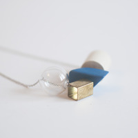 Blue Wood Glass Necklace NL0944 - Thumbnail 3