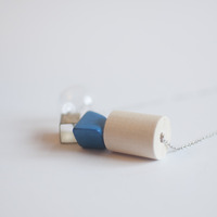 Blue Wood Glass Necklace NL0944 - Thumbnail 4