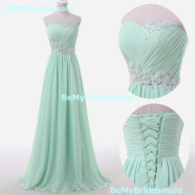 Handmade long  mint chiffon prom dress with  applique, mint  prom dresses, evening gown 2016