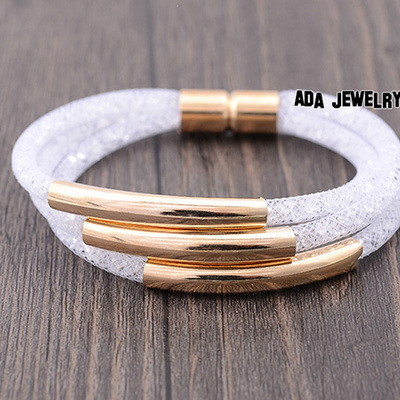 Double crystal stardust bracelet gold tube charm bracelets for women 