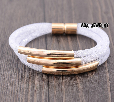 Double Crystal Stardust Bracelet Gold Tube Charm Bracelets for Women 