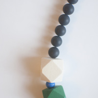 Green White Wooden Statement Necklace NL0949 - Thumbnail 3