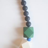 Green White Wooden Statement Necklace NL0949 - Thumbnail 4