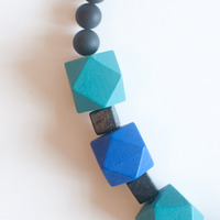 Green Blue Wooden Statement Necklace NL0923 - Thumbnail 2