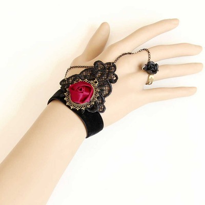 Black vintage lace victorian goth cocktail party bridal bracelet - Thumbnail 5