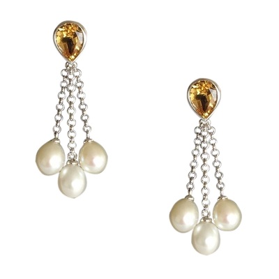 SAVVY CIE Citrine & Pearl Drop Earrings