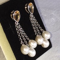 SAVVY CIE Citrine & Pearl Drop Earrings - Thumbnail 1