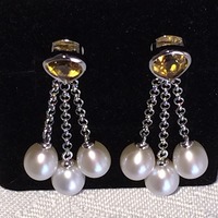 SAVVY CIE Citrine & Pearl Drop Earrings - Thumbnail 2