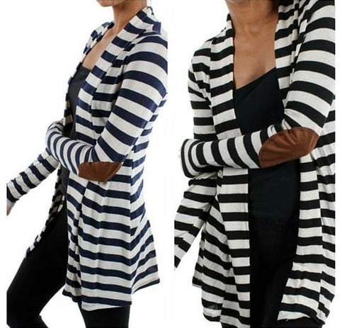 Elbow Patch Stripe Cardigan