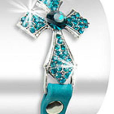 Leather colored rhinestone cross bracelet