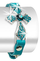 Leather Colored Rhinestone Cross Bracelet