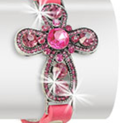  leather colored rhinestone cross bracelet